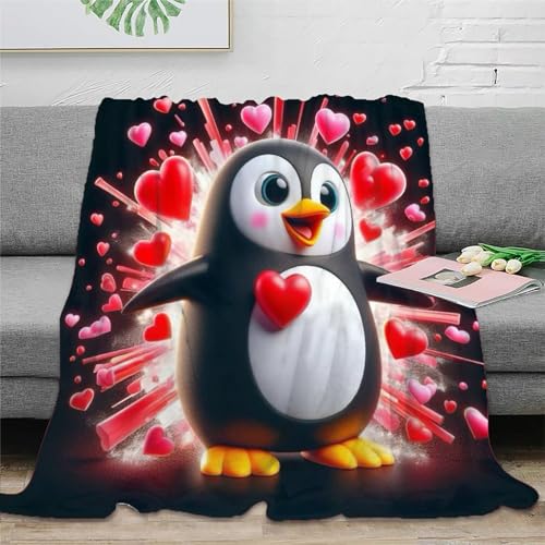 süßer Pinguin Flanell Decke 3D Druck Tierthema Sofadecke Flauschig Warm Kuscheldecke Bett Decken Weichen Flauschig for Erwachsene Kinder 40x50inch(100x130cm)
