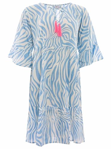 Zwillingsherz Viskose Sommerkleid Zebra Damen Frauen – Locker luftig lang Freizeitkleid Cocktailkleid Strandkleid Abendkleid Kleid Tasseln Sommer