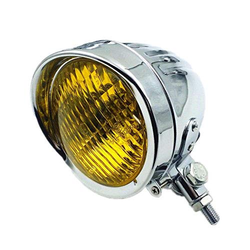 Retro Metall 60 Watt / 55 Watt Motorrad Kugelkopf Licht Lampe Scheinwerfer für Cruiser Chopper Cafe Racer Bobber (Chrom / Bernstein)