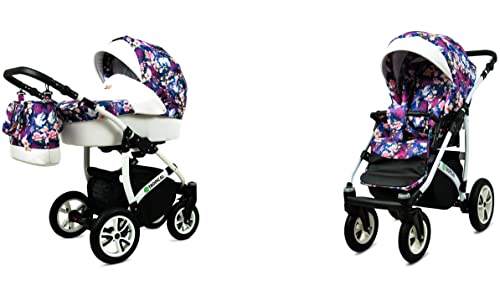 BabyLux Tropical 2-in-1 Bouncing Baby Stroller und Zubehör Kinderwagen Verstellbar und faltbar Aluminium Konstruktion Wasserdicht Nicht abnehmbare Räder Cranes At Night
