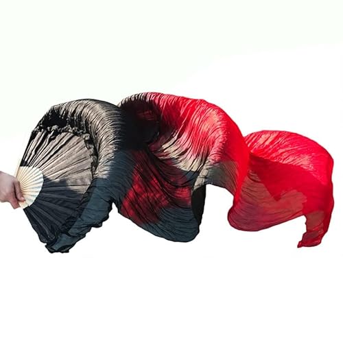 WENYOG SchleierfäCher 1Pair / 1 stück Echt Seide Bauchtanz Schleier Fans Bambus Handmade gefärbte Leistung Langer Lüfter Bauch Tanzen Seide Fans 647 (Color : 20, Size : 1pc Right hand-180cm)