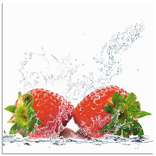 Artland Spritzschutz Küche aus Alu für Herd Spüle 60x60 cm Küchenrückwand mit Motiv Essen Obst Früchte Erdbeeren Wasser Modern Hell Rot T5SP