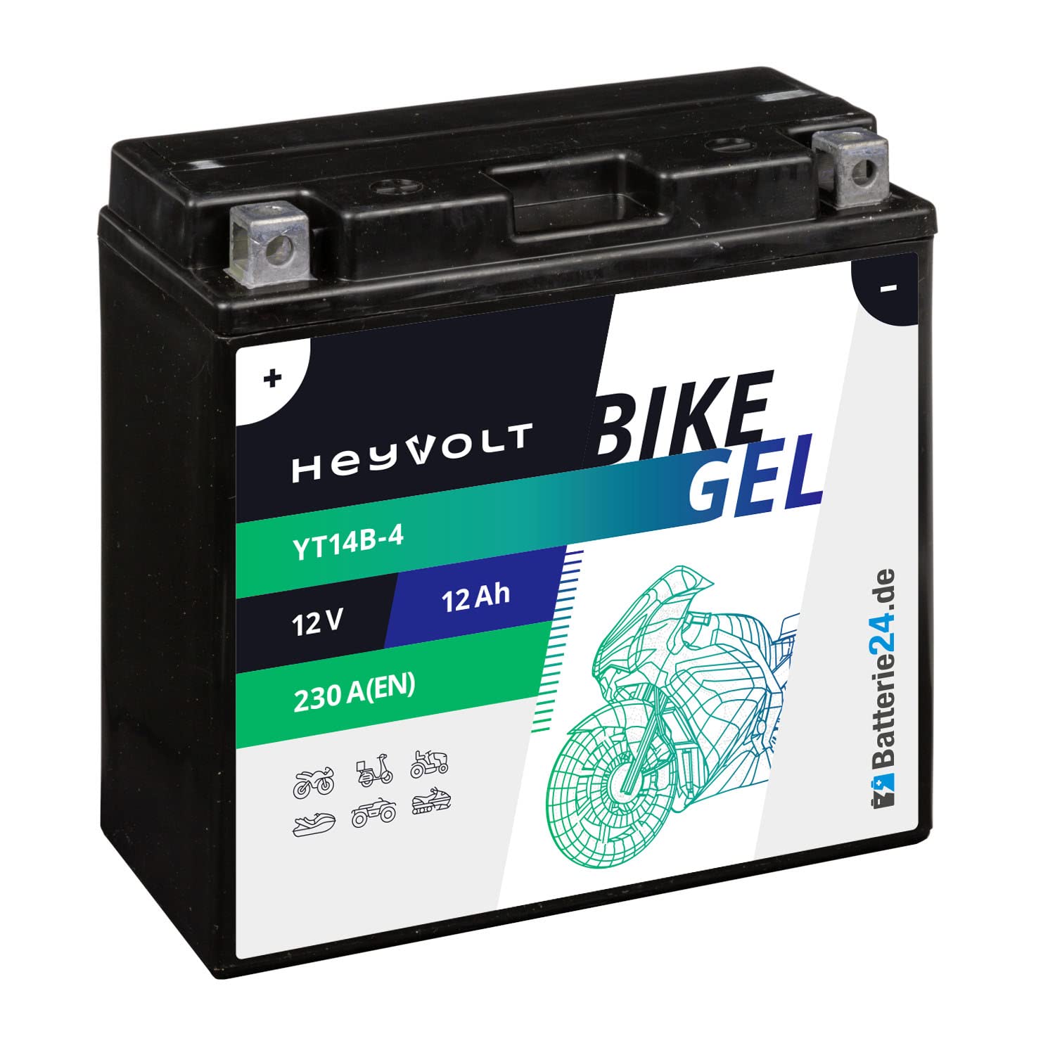 HeyVolt GEL Motorradbatterie 12V 12Ah 51422 YT14B-4 GT14B-4 YT14B-BS GEL12-14B-4 51201