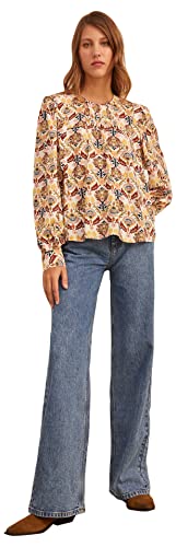 Springfield Damen Bedruckte Bluse Volumen Hemd, Beige (BEIGE/Camel), 40