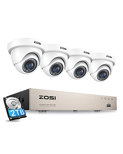 ZOSI Full HD 1080P Außen Video Überwachungssystem 8CH H.265+ DVR mit 2TB Festplatte und 4X 2MP 1080P Dome Überwachungskamera Set 24m IR Nachtsicht