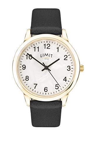 Limit 60010 Damen-Armbanduhr, Perlglanz, weißes Zifferblatt, schwarzes Armband