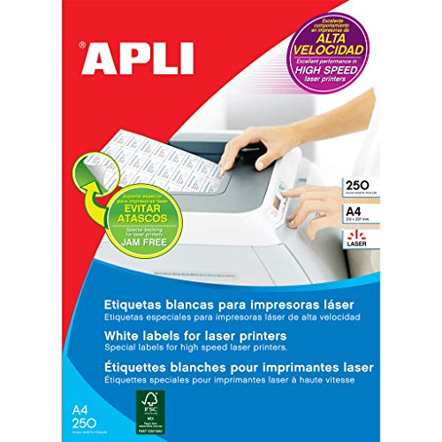 APLI 2518 - Etiquetas blancas permanentes para láser 52,5 x 29,7 mm 250 hojas
