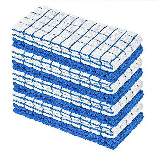 8er Pack Premium Frottee Geschirrtücher 40x64 cm in Weiß/Blau kariert von StickandShine / 100% Baumwolle