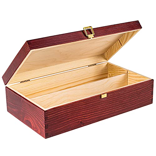Creative Deco Rote Wein-Kiste aus Natürliches Kiefern-Holz | Wein-Box für 2 Flaschen mit Deckel und Verschluss | 35 x 20 x 10 cm | Perfekt für Lagerung, Dekoration oder als Geschenk-Holzkiste