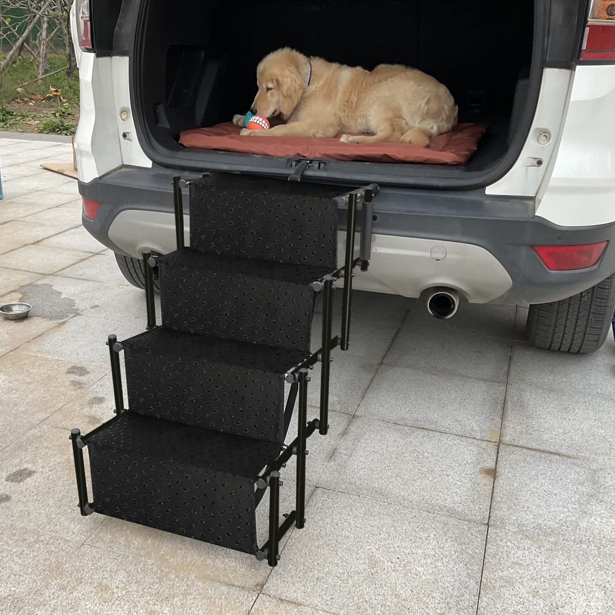 Bounabay Hunderampen für große Hunde, belastbar bis 75 kg Hundetreppe, Hunde Auto Rampen Faltbar, 4 Stufen Anti-Rutsch Leichte Haustierleiter Upgrade