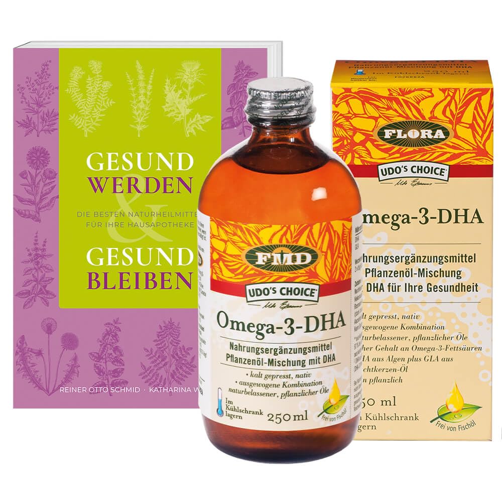 Omega-3-DHA Öl, 250 ml + Buch: Gesund werden & gesund bleiben (Geschenkset)