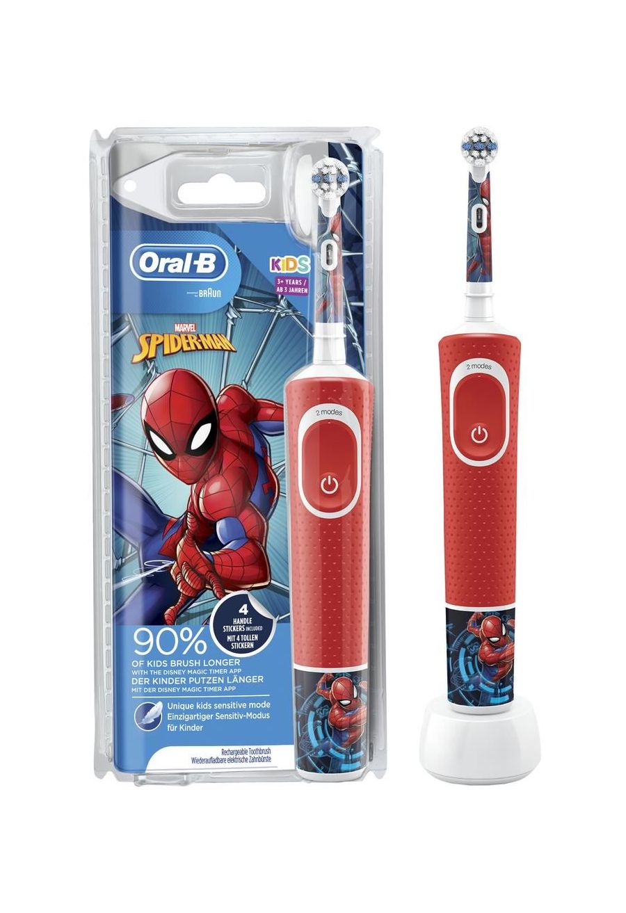 Braun Oral-B 4210201320074 Kids Spiderman Elektrische Zahnbürste mit Stickern, für Kinder ab 3 Jahren, rot