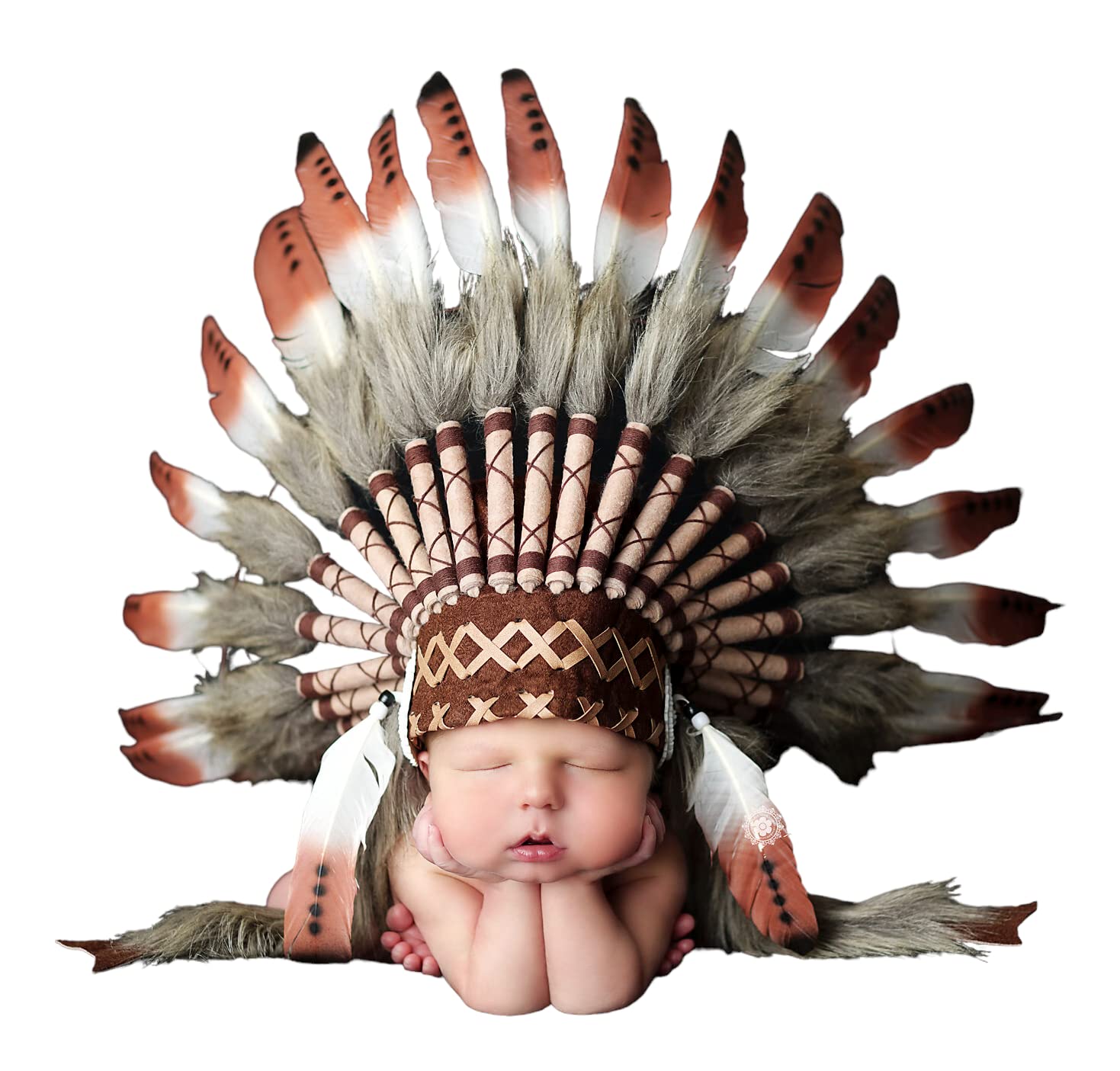 KARMABCN K18- Indian Baby Hat/Neugeborene von 0 bis 9 Monate, Indian Cap, Feder Kopfschmuck (BROWN SWAN)