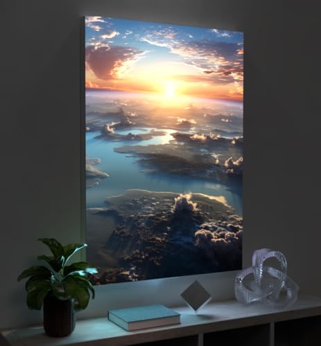 MyMaxxi - Pixlip Poster Blick auf die Erde Wandbild Design Wand Dekoration, Foto Mehrfarbig Leuchtrahmen - Erdoberfläche, 60x84 cm, Rahmen: nur Druck