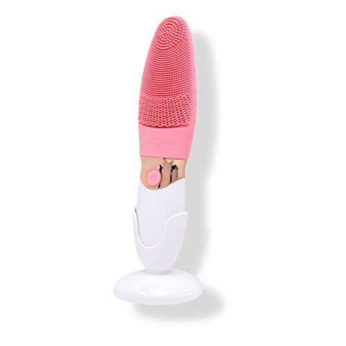 CHIARA AMBRA® Face Spa – Elektrische Silikon-Gesichtsreinigungsbürste mit feinen und groben Silikonnoppen, Für eine porentiefe Reinigung, Mit Aufbewahrungsständer, Farbe: pink