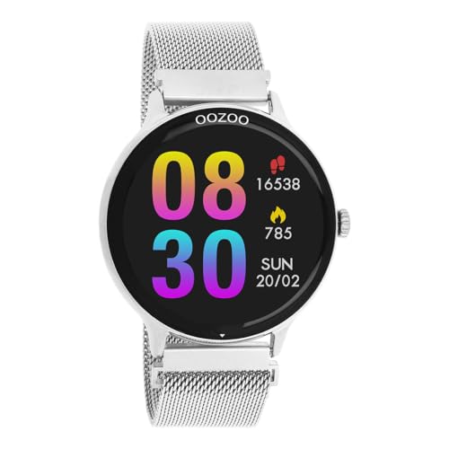 Oozoo - Vielseitige Smartwatch Herren mit 20mm Mesharmband | Fitnesstracker mit Pulsmesser, Schrittzähler & Schlafmonitoring | Smartwatch rund IOS & Android kompatibel | 33mm Touchscreen | IP67