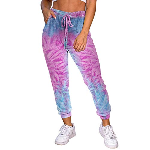 Damen-Haremshose mit Batikfärbung, bedruckt, mit Taschen, hohe Taille, Kordelzug, Sporthose, Freizeit, Workout, Laufen, Yoga, 002-S
