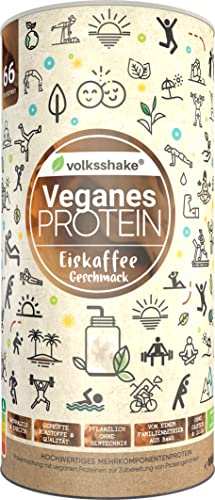 VEGANES PROTEIN Eiskaffee | Volksshake | mit 12 veganen Proteinen | mit natürlichen Enzymen | Mandel-, Hanf-, Kürbis-, Quinoaprotein (1000g)