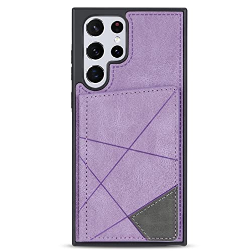 Schutzhülle für Samsung Galaxy S23/S23 Plus/S23 Ultra, Premium-PU-Leder, mit Kartenfächern, Magnetverschluss, Ständer, stoßfeste Klapphülle, S23 Ultra 6,8, Violett