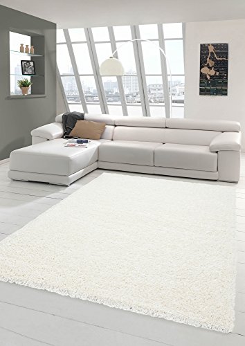 Shaggy Teppich Hochflor Langflor Teppich Wohnzimmer Teppich Gemustert in Uni Design Cream Größe 140x200 cm