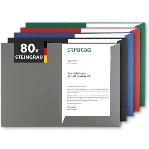 Präsentationsmappe A4 in Steingrau 80 Stück (wählbar) - erhältlich in 7 Farben - direkt vom Hersteller STRATAG - vielseitig einsetzbar für Ihre Angebote, Exposés, Projekte oder Geschäftsberichte