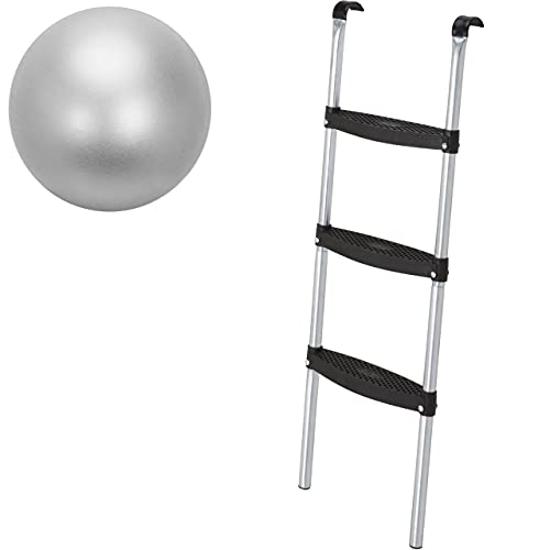 valuents Trampolin Leiter – Silber – zum Einhängen – 110 cm hoch mit 3 extra Breiten Stufen +Plus: 1 Pilates/Yoga-Ball