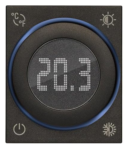 VIMAR 30440.G Roll-Thermostat Linea, mit Relaisausgang, Hintergrundbeleuchtung mit Intensitätseinstellung, komplett mit Platte der Serie Linea, schwarz, 2 Module