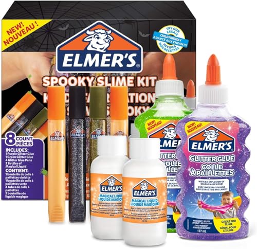 Elmer's Spooky Slime Kleber-Set | klarer Kleber, Glitzer-Klebestifte und magische Schleim-Aktivator-Lösung | 8-teiliges Kit