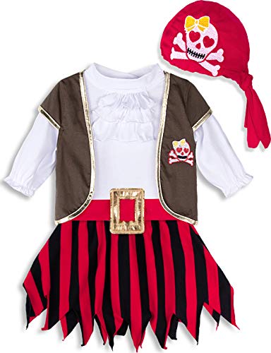MOMBEBE COSLAND Mädchen Piraten Bekleidungssets Halloween Outfit 5tlg 3 Jahre Rot