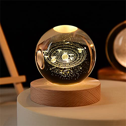qianyue Sonnensystem Crystal Ball mit Ständer Schwarz 80mm Feng Shui Home Kunst Dekor Ornamente Astronomische himmlische acht Galaxy Planeten (klar)