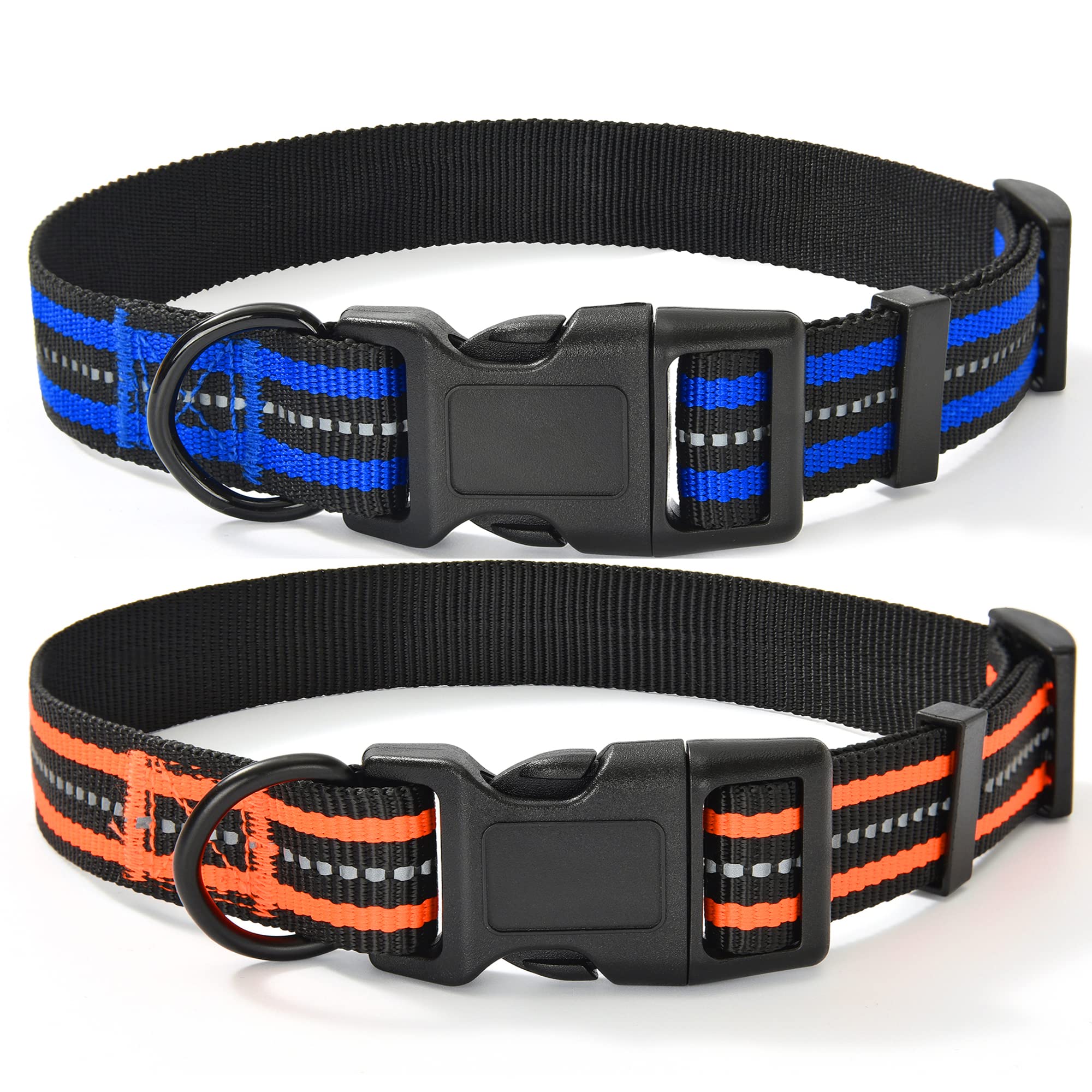 Mile High Life Hundehalsband, reflektierend, Doppelband, Nylon, 2 Stück, Blau/Orange, Größe XS (22,9 - 33 cm - 9 kg)