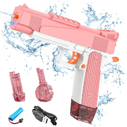 Wasserpistole Elektrisch für Kinder Erwachsene, Wasserspritzpistole Wasserpistolen mit Licht, 6 m Reichweite, 434CC+58CC Automatische Wasserpistole für Sommer Pool Strand Spielzeug (Rosa)