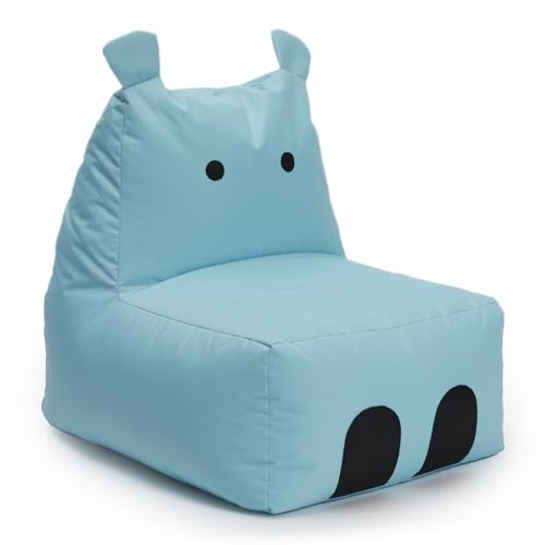 Lumaland Kindersitzsack Hippo Animal Design | Indoor & Outdoor Sitzsack für Kinder | Kombinierbar mit den Freunden der Animal Line Sitzsäcke | 80 x 70 x 65 cm [Türkis]