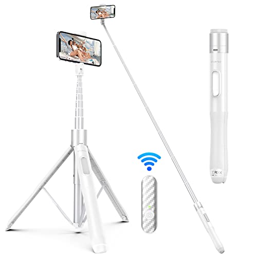 ATUMTEK Selfie-Stick 165CM 3 in 1 Selfie Stick Bluetooth Teleskop Selfie Stick Stativ mit Abnehmbarer Fernbedienung Telefon Stativ für iPhone 13 Pro Max, Samsung und andere Smartphones (Weiß)