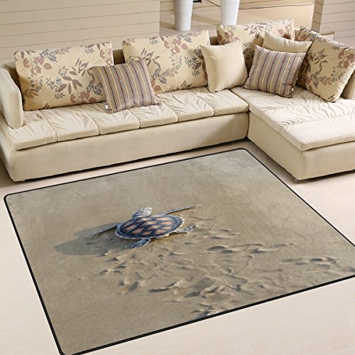 Use7 Teppich, Sandstrand, Meeresschildkröte zum Meeresbereich, für Wohnzimmer, Schlafzimmer, Textil, mehrfarbig, 160cm x 122cm(5.3 x 4 feet)