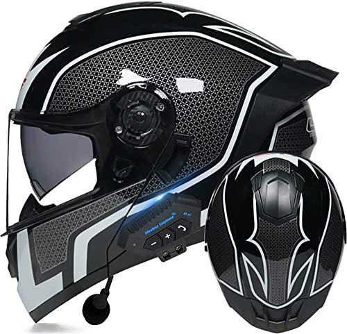 Klapphelm Bluetooth Motorradhelm,Integralhelm Motorradhelm Erwachsene Mit Doppelter Sonnenschutzlinse,ECE-Zertifiziert Motorradhelm Mit Automatischer Antwortfunktion (Color : P, Size : XL=61-62cm)