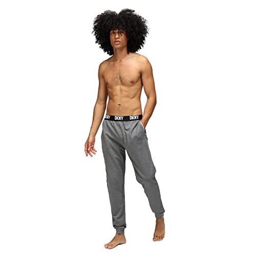 DKNY Men's Loungewear Jersey Trousers with Branded Waistband Sweatpants, Charcoal, 27-32