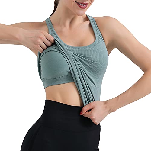 Damen Tank Tops mit Integriertem BH Sommer T-Shirts Casual Oberteil Top Ärmellose Shirt Atmungsaktive Workout Gym