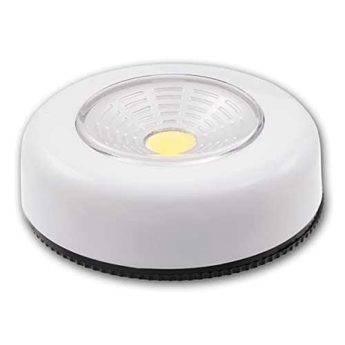 McShine LED Batterie Klebeleuchte CTK1 COB aus weißem Kunststoff, Ø70x24mm, 70lm, 10er Packung