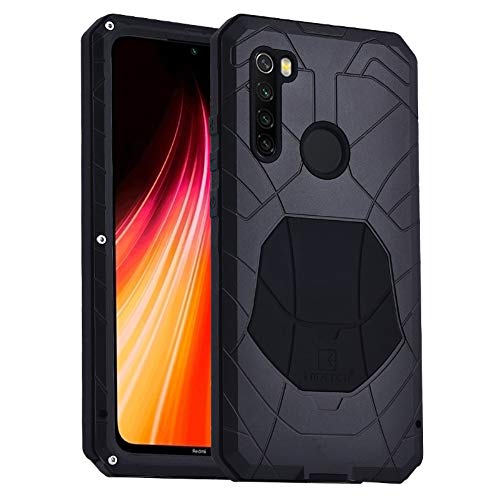 qichenlu [Leichtbau Metallcase Schwarz Eloxierter CNC Flugzeug Aluminium Hülle für Redmi Note 8 Pro,Zweigeteilt Alurahmen Silikon Stoßfest Outdoor Case für Xiaomi Redmi Note 8 Pro