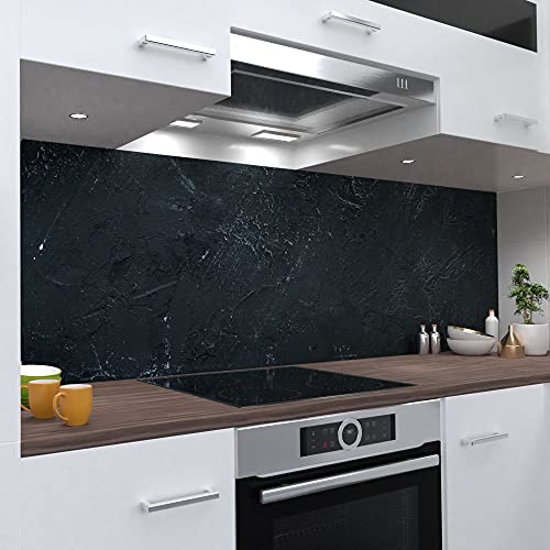 OneWheel | selbstklebende Küchenrückwand | 400x60 cm harte PVC Folie | Wandtattoo für Fliesenspiegel Design Stein Schwarz | Motiv: Blackstone