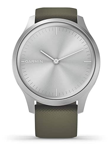 Garmin vivomove Style Hybrid Smartwatch mit echten Uhrzeigern und verstecktem Farb-Touchscreen-Display, Moosgrün Silikon mit silbernen Hardware