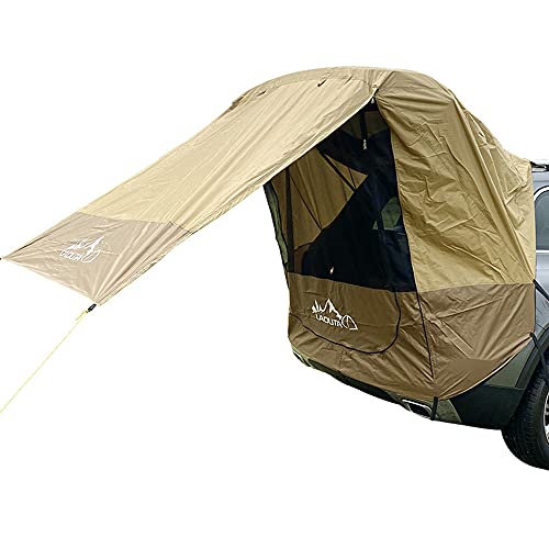 Sport Tent Heckzelt Auto SUV Camping Zelt Vorzelte Universal Wasserdicht Heckklappenzelt für Outdoor Kombis Baldachin Anhänger mit Moskitonetz 2 Sandsäcken Khaki