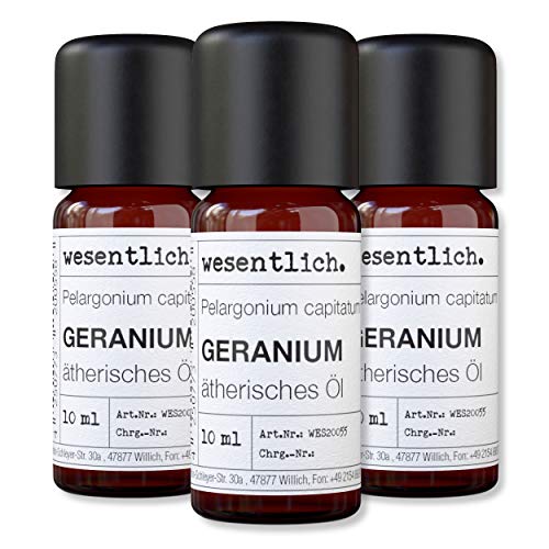 wesentlich. Geranium Öl (Rosengeranie) - ätherisches Öl - 100% naturrein (Glasflasche) - u.a. für Duftlampe und Diffuser (3x10ml)