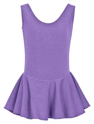 tanzmuster ® Ballettkleidung Ballettkleid Mädchen ärmellos - Nora - aus weichem Baumwollstoff mit Breiten Trägern in Lavendel, Größe 152/158