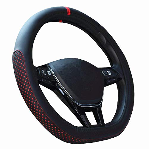 HONCENMAX D Typ Fahrzeug Lenkradabdeckung Auto Lenkradschutz D-Form Durchmesser 38cm (15") [Flacher Boden] - Rot