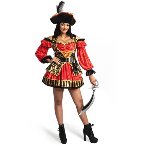 Spooktacular Creations Frauen rot spanische Piratenkleid Kostüm Set mit Hut, Gürtel, Beutel für Adult Halloween Dress-up Party Cosplay-S