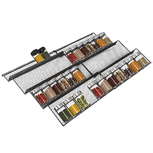 WOTEG Schubladen-Gewürz-Organizer | 4 Ebenen schräge in der Schublade Gewürzgläser Einsatz | Küchenschrank Schublade Aufbewahrung Erweiterbares Tablett für Gewürzgläser, Gewürzregal