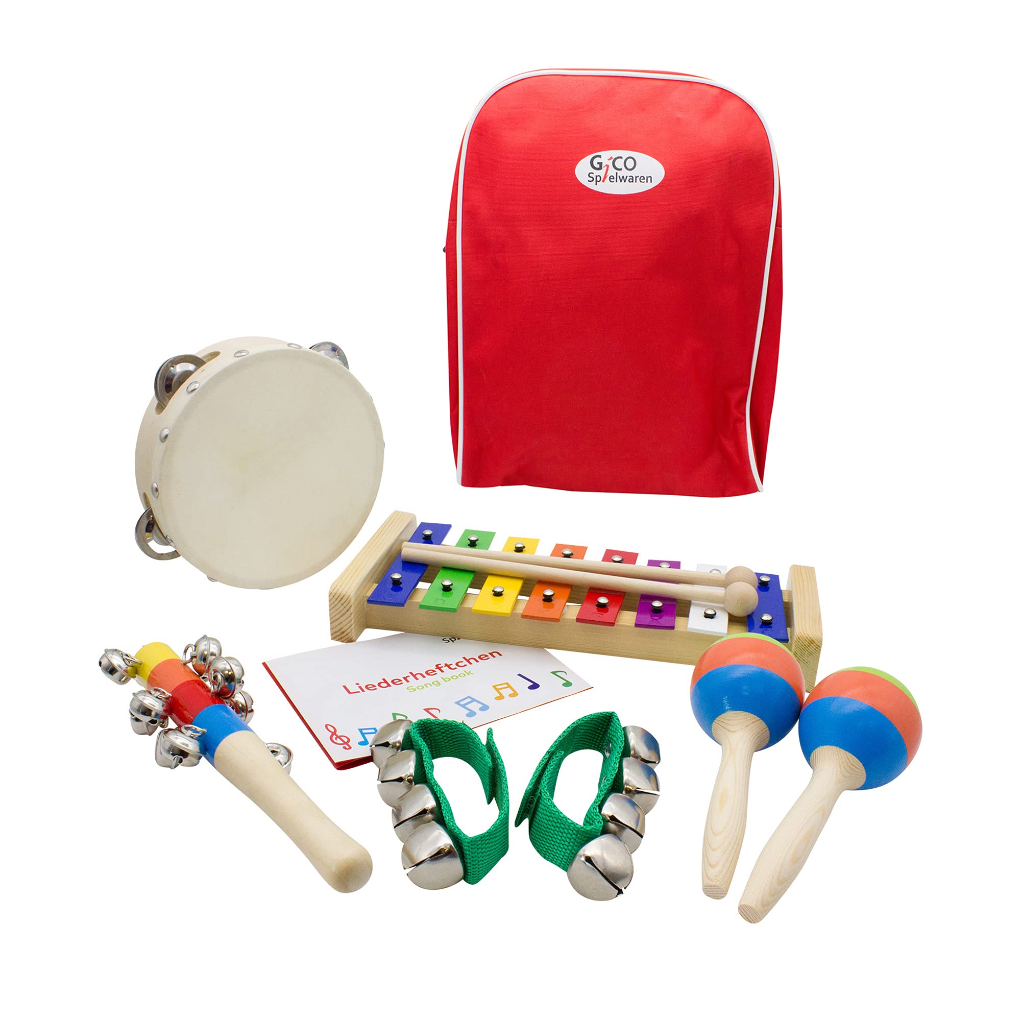 Musikinstrumente für Kinder, Musik im Rucksack: mit Holzspielzeug, Xylophon, Rhythmus Spielzeug für Mädchen und Jungen Holzspielzeug - 3878 (Rot)