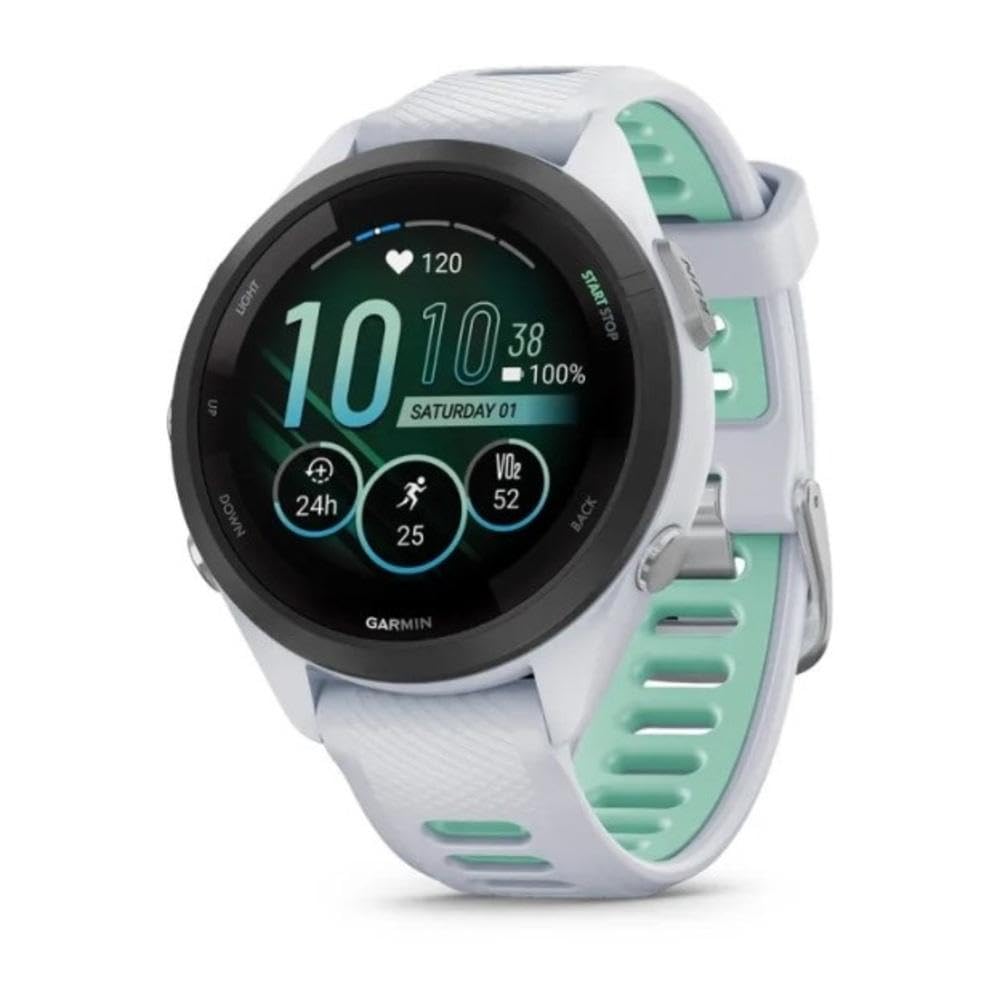 Garmin Forerunner 265S Running Smartwatch für Unisex, 42 mm Größe, Whitestone/Neo Tropic